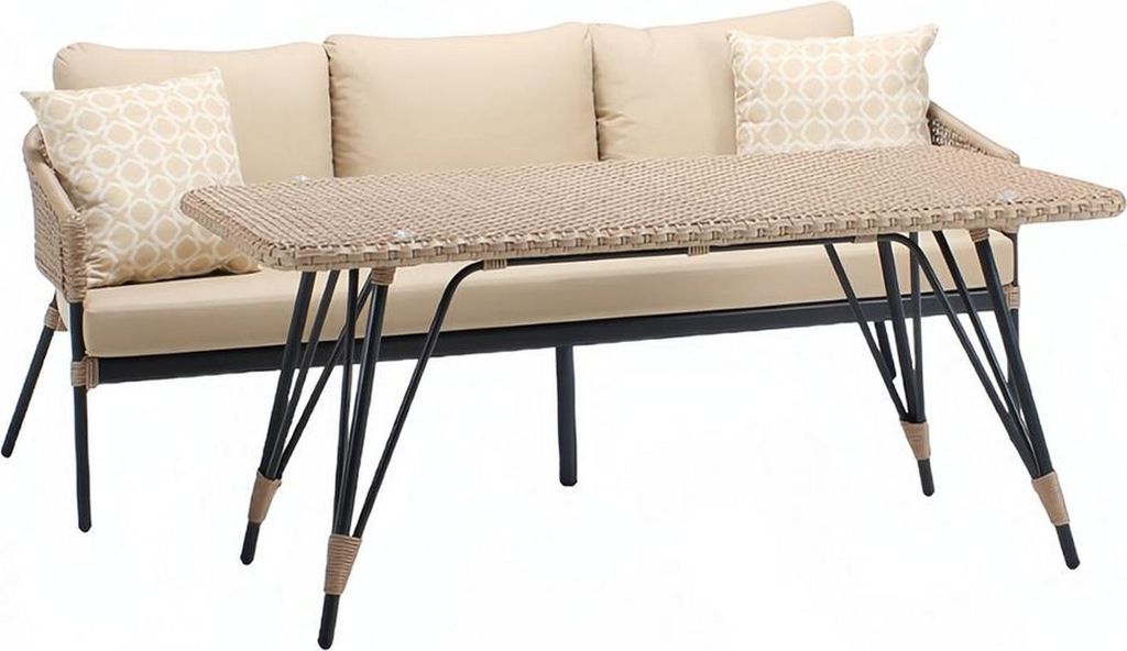 Sofa 3 Sitzer Beige Luxus Couchtisch Sofas Dreisitzer Stoff Modern Garnitur