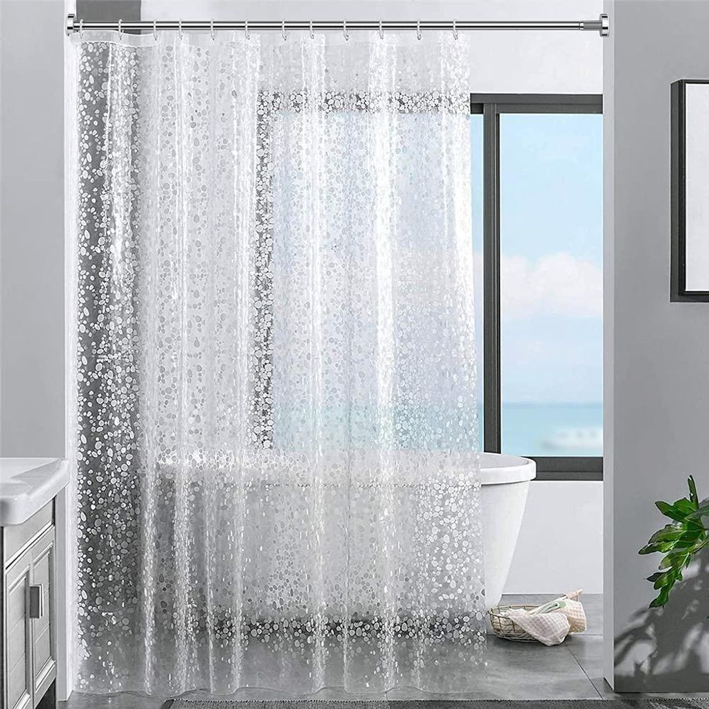 Duschvorhang mit 3D-Steinmuster, transparent, 100 % EVA-Material, wasserdicht, schimmelresistent, 180 x 200 cm mit 12 Ringen, Badezimmervorhang, 0,...