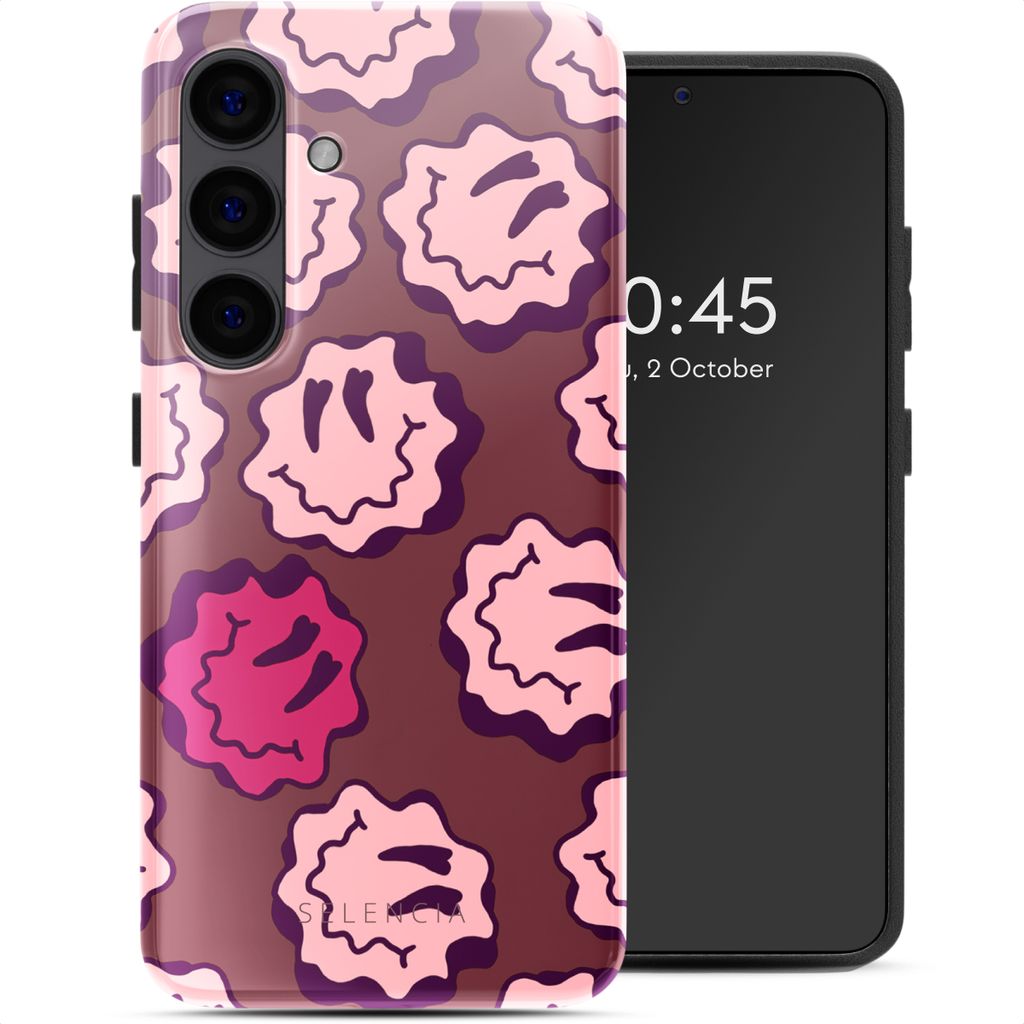Selencia Vivid Back Cover Samsung Galaxy S24 - Wavy Smiley Pink