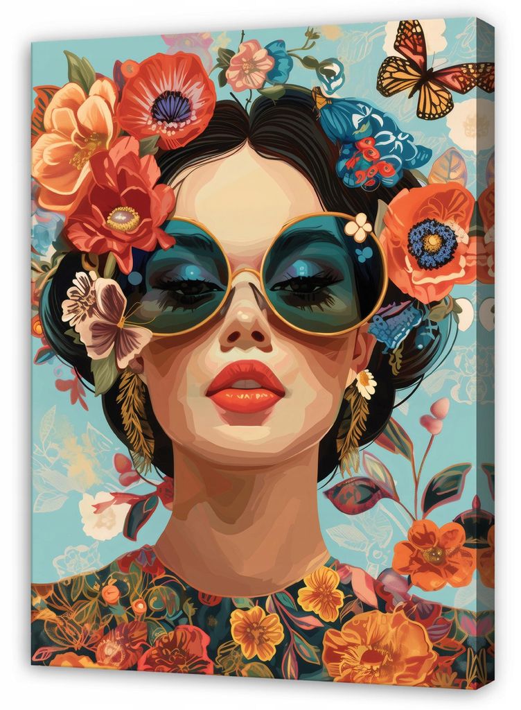 Leinwandbild Frau Blumen Gesicht - 80x120 cm - Wandbilder Wohnzimmer Schlafzimmer - Leinwand Leinwandbild Orange - SPP16509O20