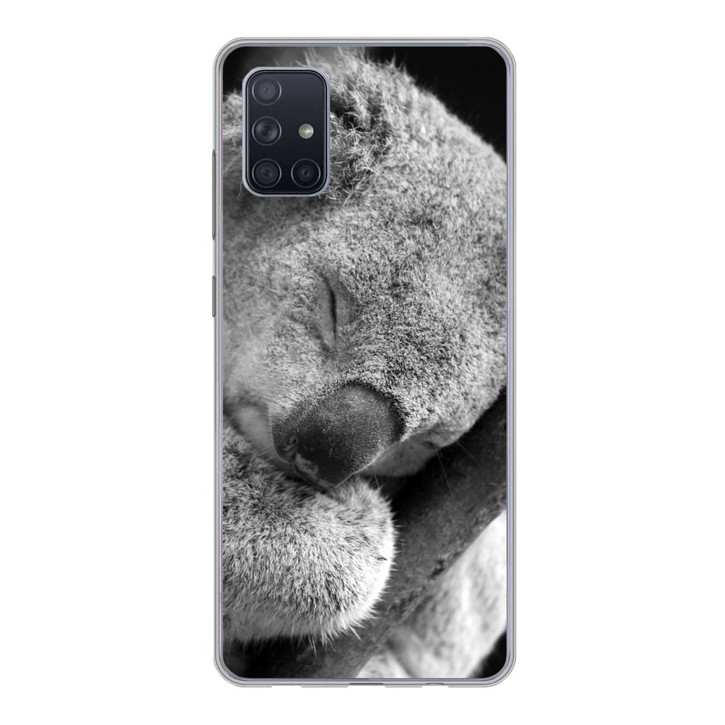 MuchoWow Handyhülle Schutzhülle Hülle für Samsung Galaxy A71 Schlafender Koala auf schwarzem Hintergrund Silikon Softcase Handy Hülle - Kart...