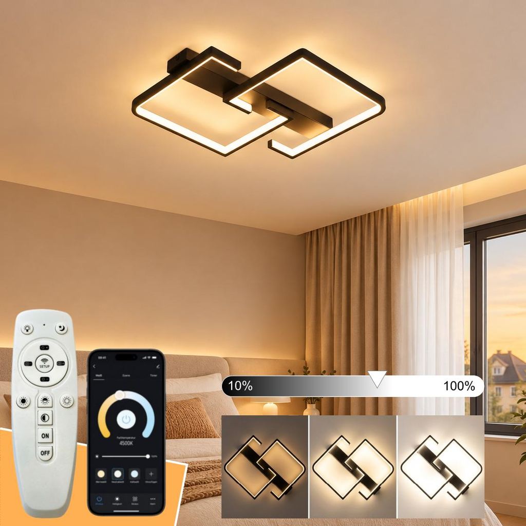 Deckenlampe LED 40W 42 × 34 × 5cm Schwarze Wohnzimmerlampe Produktbild 