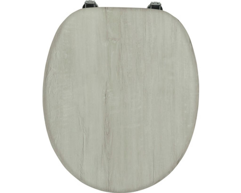 WC-Sitz aus MDF mit Absenkautomatik, weiße Eiche Nachbildung, 44,7 x 38 cm