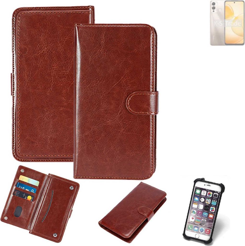 K-S-Trade 360° Hülle kompatibel mit Infinix Hot 12 Play braun Kunstleder Case BookCase WalletCase Kunstlederederhülle Handyhülle, Rundumschutz