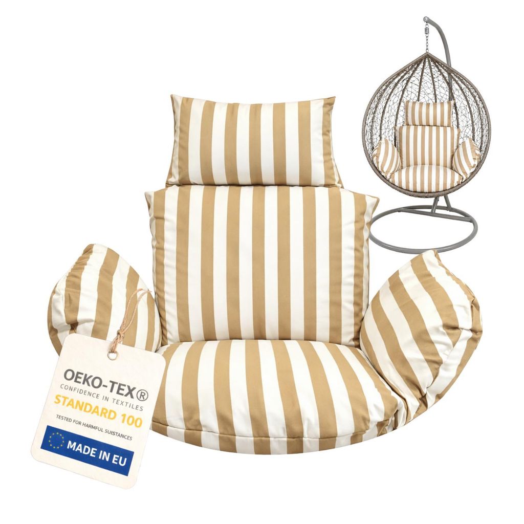 Hängesessel Kissen, Polster für Polyrattan / Rattan Hängeschaukel, Hängekorb, Schaukel Korb, Nur Kissen, Rückenkissen - Gelbe Streifen