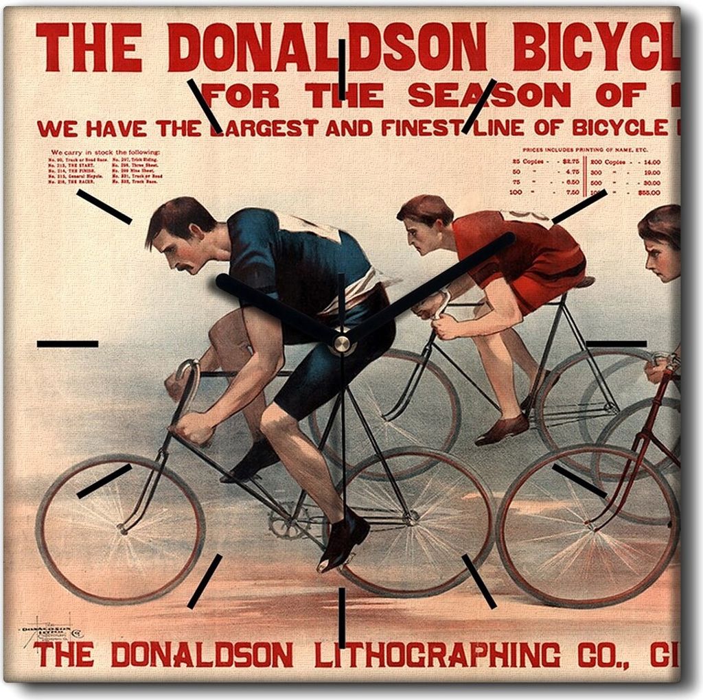 Coloray Uhr auf Leinwand 30x30 cm Wand Uhr Dekoration Wohnzimmer Segeltuch schwarze Hände -Donaldson Bike.