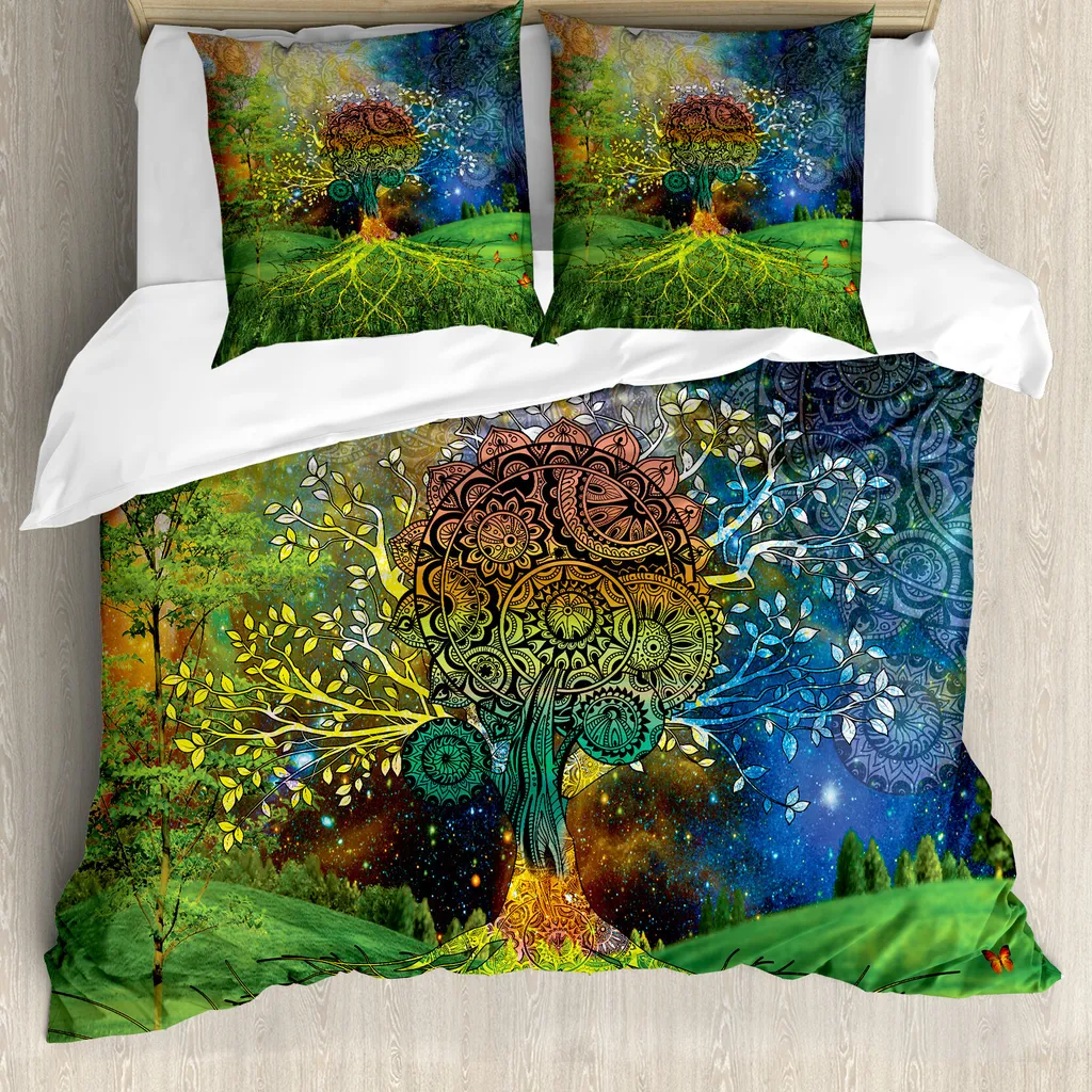 Copripiumino Etnico ABAKUHAUS Madre Terra 155x220 - Anti-Acaro Blu Verde