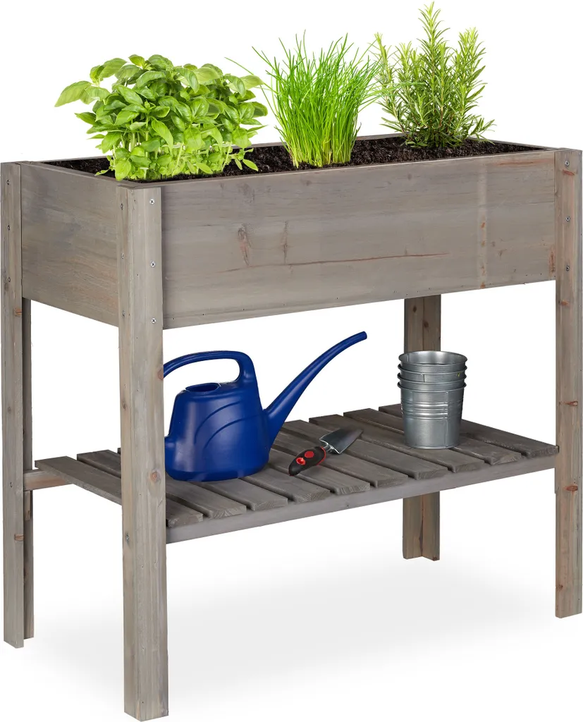Relaxdays Lit surélevé en bois gris pour jardin et balcon - Modèle XL