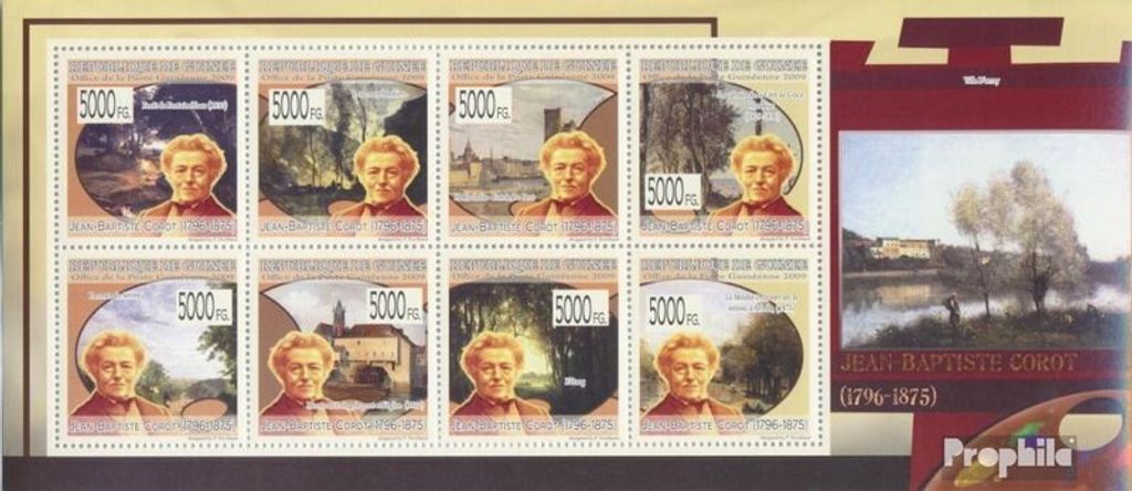 Briefmarken Guinea 2009 Mi 6903-6910 Kleinbogen (kompl. Ausgabe) postfrisch Gemälde von Jean-Baptiste Corot