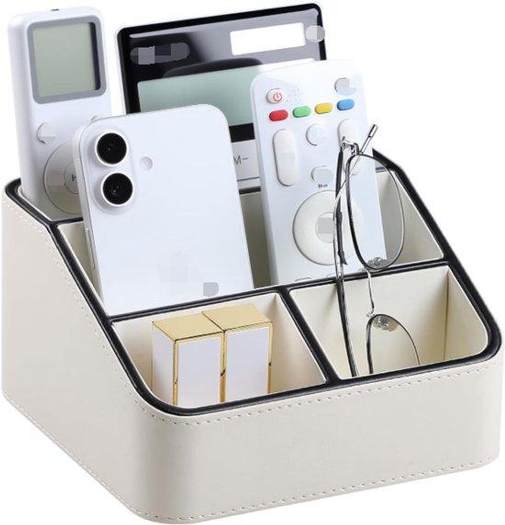 PU-Leer-Organizer für Fernbedienungen, kleiner Nachttisch-Halter mit 4 Fächern, ideal für Fernbedienungen, Notizbücher, Smartphones, Brillen un...