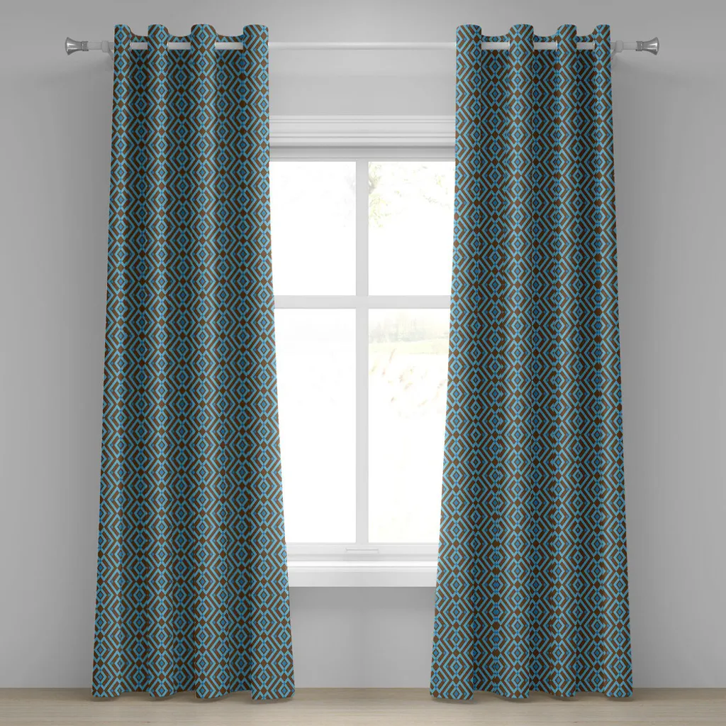 ABAKUHAUS Tenda con occhielli geometrica, Entwined motivo quadrato verticale intrecciato Chevron Abstract Artwork Print, tende decorative a 2 pannelli, 280 cm x 225 cm, marrone e azzurro