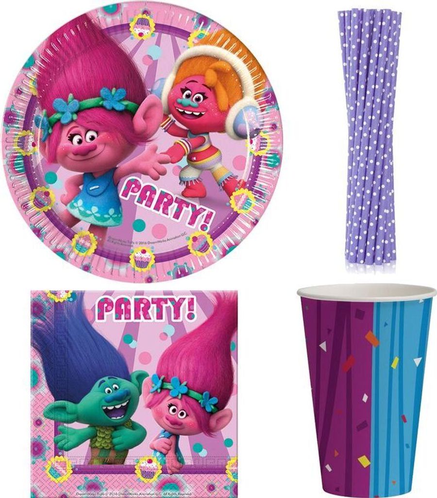 Partyset Trolls Kindergeburtstag Einweggeschirr Party Deko Produktbild 