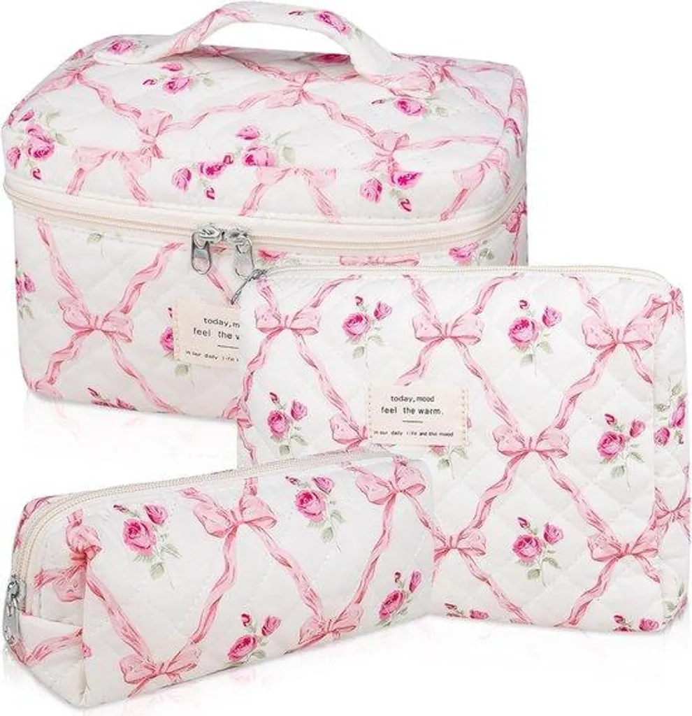 Nécessaire de toilette femme à fleurs, trousse maquillage rose et douce