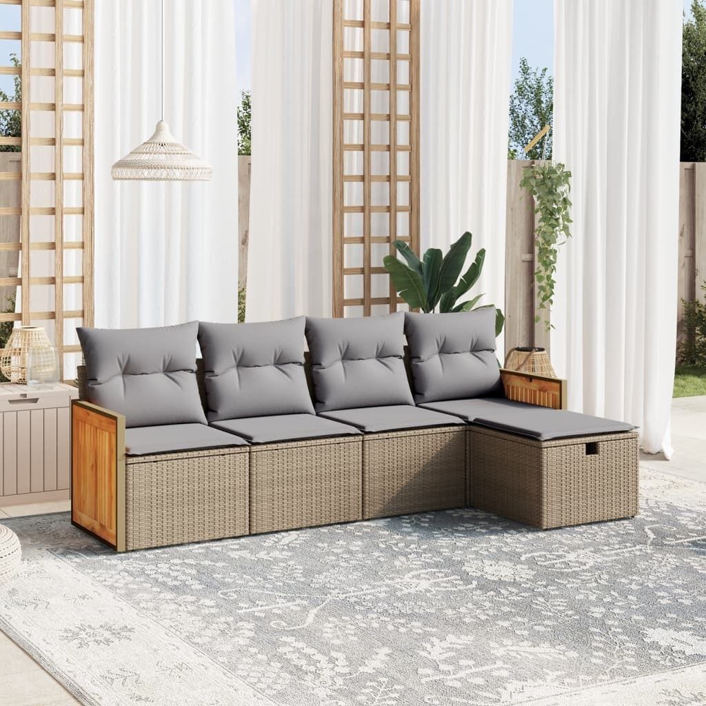 Maison Exclusive - 5-tlg. Garten-Sofagarnitur mit Kissen Beige Poly Rattan