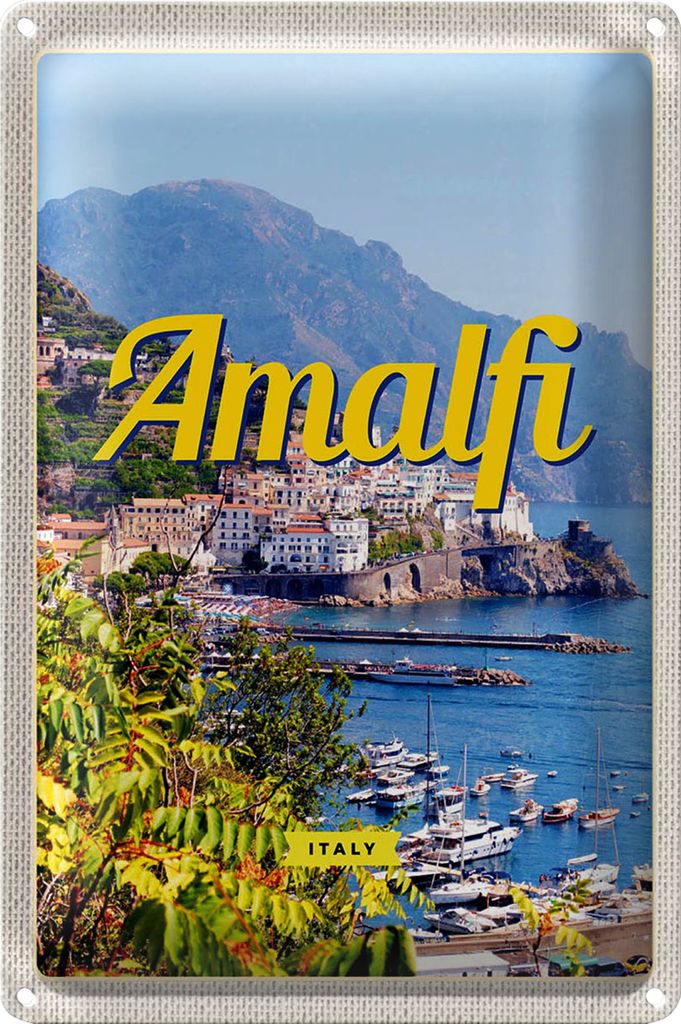 Blechschild Reise 40x30cm Amalfi Italy Urlaub Meerblick