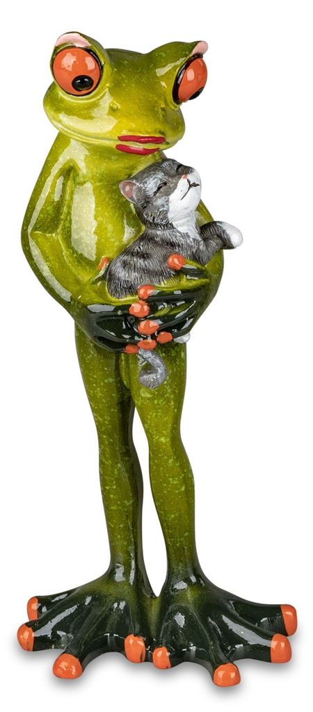Dekofigur Froschfrau mit Katze H. 15,5cm grün Formano Produktbild 