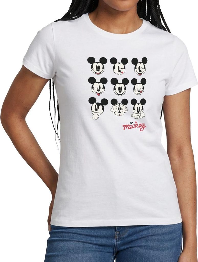 Mickey & Minnie Mickey Mouse Gesichtsausdrücke Frauen T-Shirt, L, Weiß