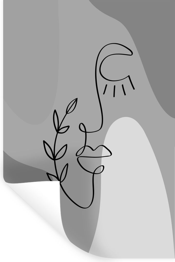 MuchoWow Wandtattoo Wandsticker Wandaufkleber Minimalismus - Porträt - Schwarz - Weiß 40x60 cm Selbstklebend und Repositionierbar - Wierderverw...