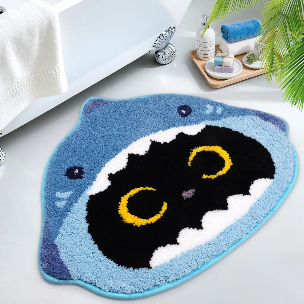 Tapis de bain antidérapant et lavable motif chat requin - Douceur XL