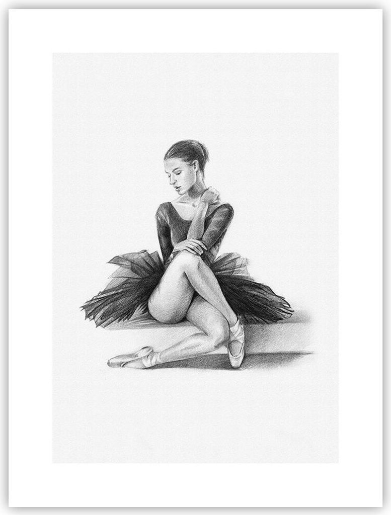 Poster - Poster ohne Rahmen - Ballerina Zeichnung Bleistift - 30x40 cm - Wand Bild - Wanddeko - Wandbilder - Kunstposter - Wandposter - Bilder - Ku...