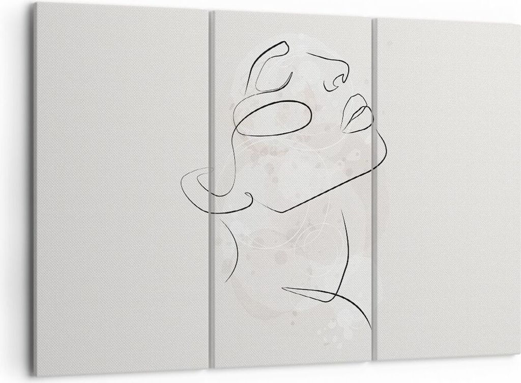 Bild auf Leinwand - Leinwandbild - 3 Teile - Gesicht Linie Skizze - 105x70cm - Wand Bild - Wanddeko - Wandbilder - Leinwanddruck - Bilder - Wanddek...