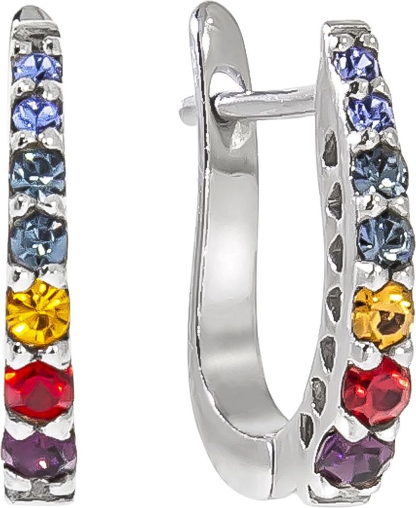 V Klappcreolen 925/- Sterling Silber 1,4cm weiß Zirkonia bunt 299210101