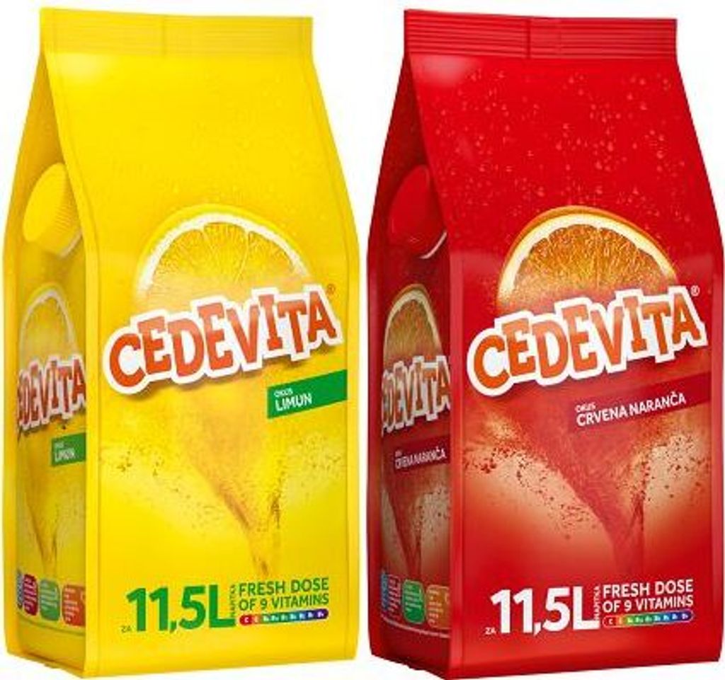 Cedevita Zitrone/ Cedevita Blutorange (limun/crvena narandza) 9 Vitamine, Instant Pulver Vitamin Getränke Mix 2 x 900g, macht 23 L Saft alkoholfreie