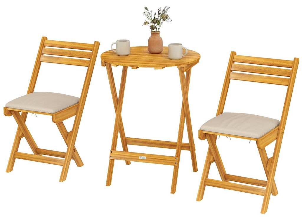 Outsunny Balkonset, 3-delig, houten, inklapbaar, tuinset Productafbeelding 