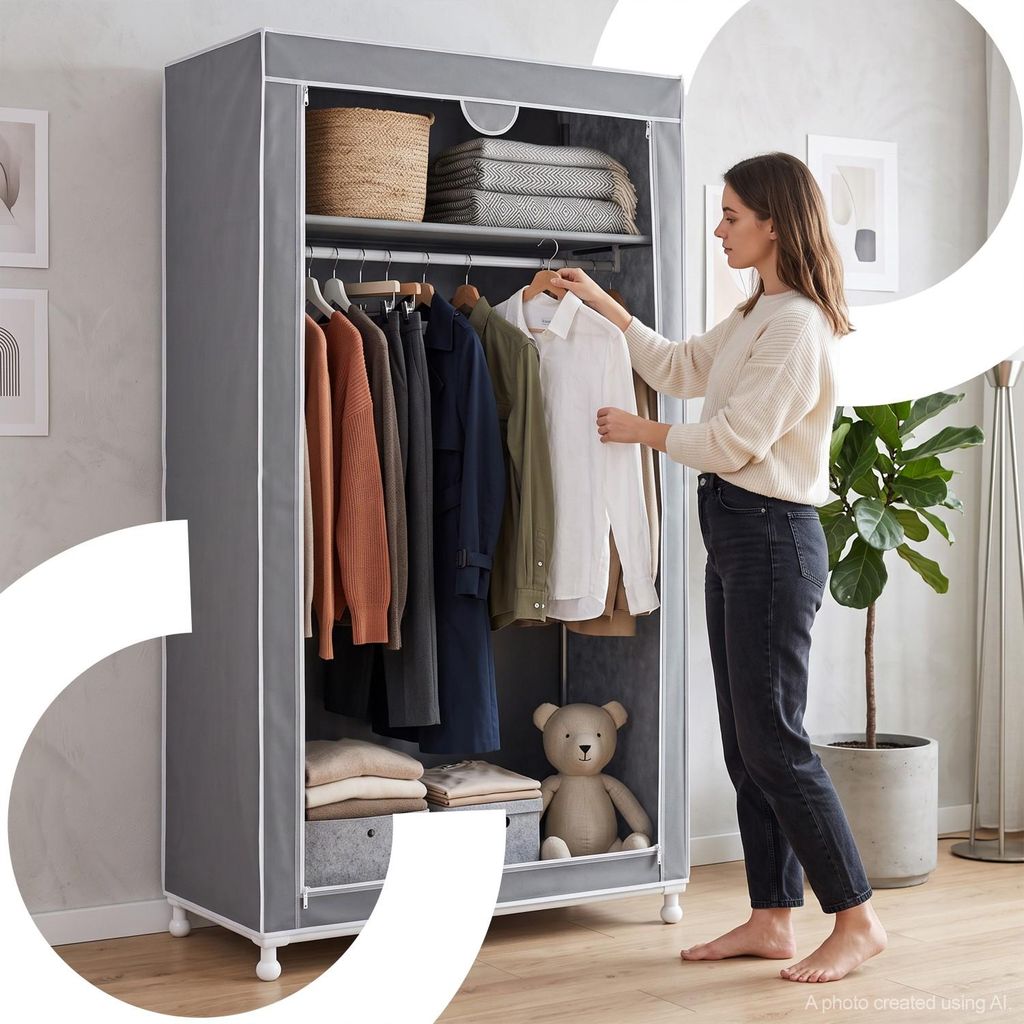Stoffschrank 150x60x45 cm Kleiderschrank mit Kleiderstange