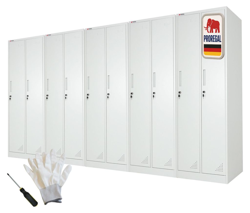 Mega Deal 5x Spind Schrank ELEPHANT Metall | 2 Abteile, abschließbar | HxBxT 180x60x50cm | mit Kleiderstange, 2 Fächern & 3 Kleiderhaken pro Abte...