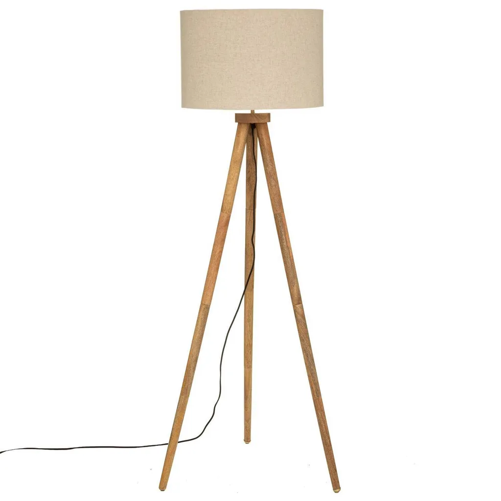 Lampadaire trépied scandinave Olga coloris beige et bois naturel 150cm