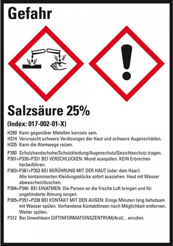 Dreifke Aufkleber I GHS-Etikett Salzsäure 25%, GefStoffV/GHS/CLP, Folie, 52x...