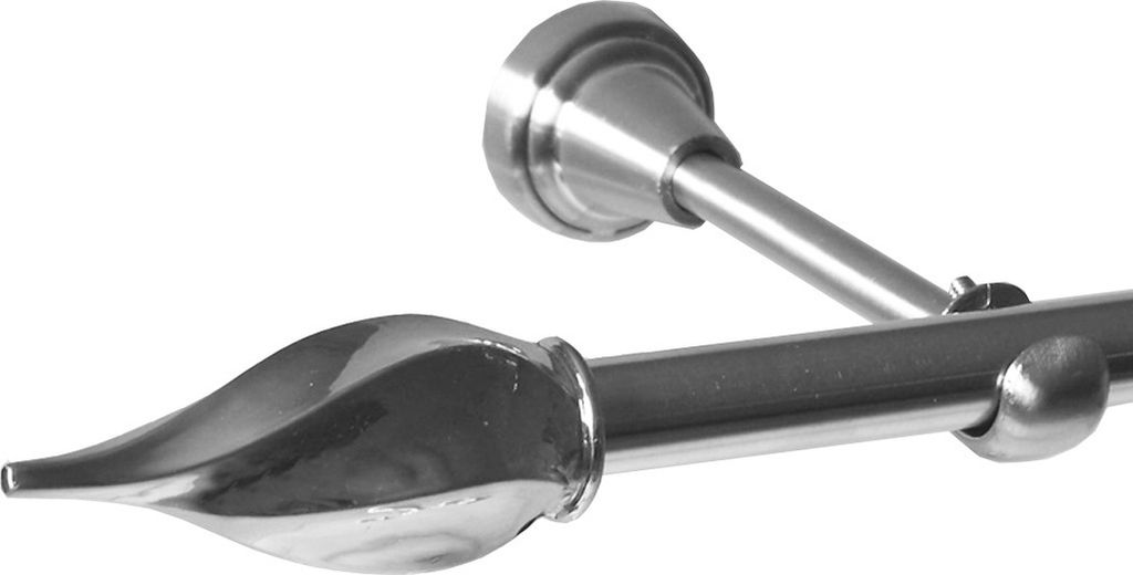 Gardinenstange Edelstahl Look, Metall, Durchmesser 19mm, Wandträger H18, 1-läufig, Länge 240, Endkappe E14