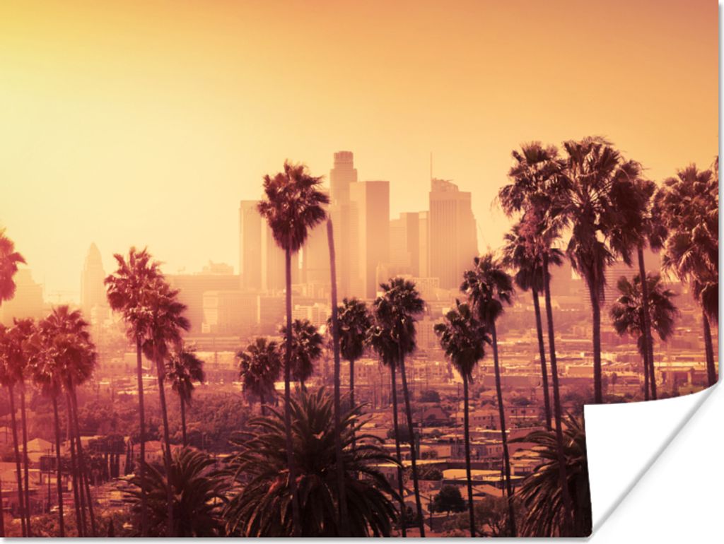MuchoWow Poster Palme - Skyline - Sonnenuntergang - Architektur 80x60 cm - Kunst für zu Hause