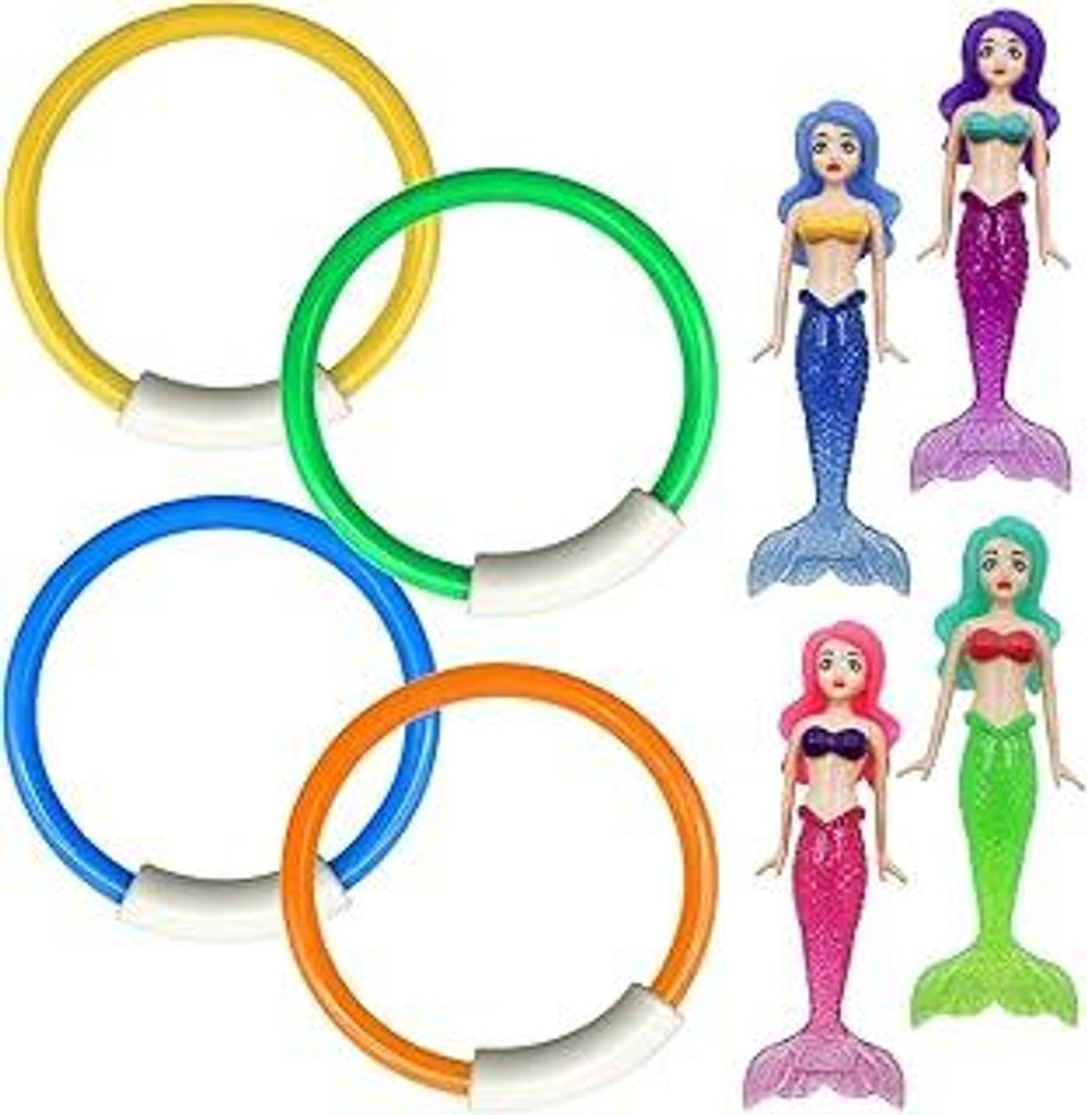 8 Stück Tauchspielzeug für Kinder Meerjungfrau Tauchspielzeug Pool Spielzeug Tauchringe für Kinder Unterwasser Tauchring Set für Tauchtraining ...