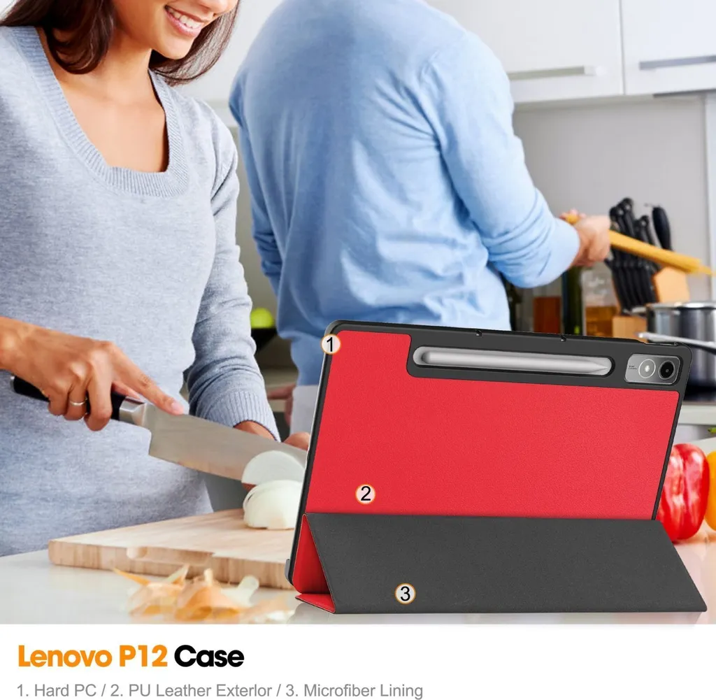 JETech Custodia per Lenovo Tab P12 12,7 (2023), Nero | Stilo Holder, Cover Retro Trasparente, Protezione Antiurto Sottile, Supporto Tri-Pieghevole JETech Custodia per Lenovo Tab P12 12,7 (2023), Nero | Stilo Holder, Cover Retro Trasparente, Protezione Antiurto Sottile, Supporto Tri-Pieghevole