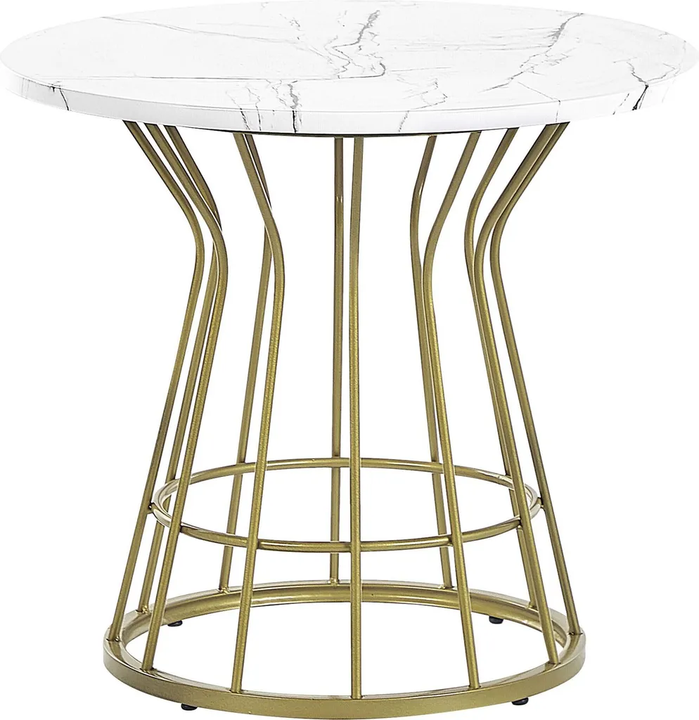 Petite table de salon ronde style glamour plateau marbre et pieds dorés