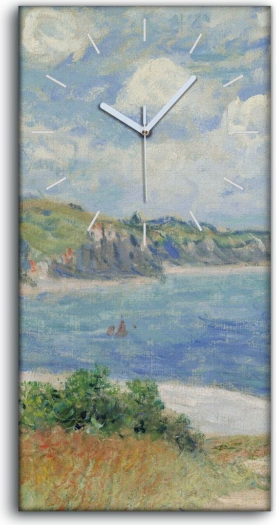 Wanduhr Leinwand Bild Uhr Geräuschlos 30x60 Monet Claude Road in den Pourville - weiße Hände