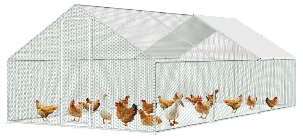 Ikodm Hühnerstall 3x8x2m Querstreben Hühnerhaus Freilaufgehege Kleintierstall Voliere mit PE-Dach
