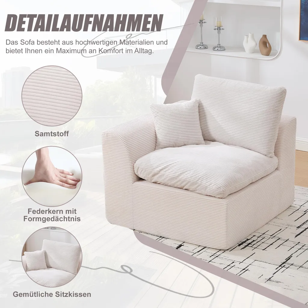 Fauteuil de Lecture Beige MODFU - Petit Canapé 1 Place pour Coin Cosy