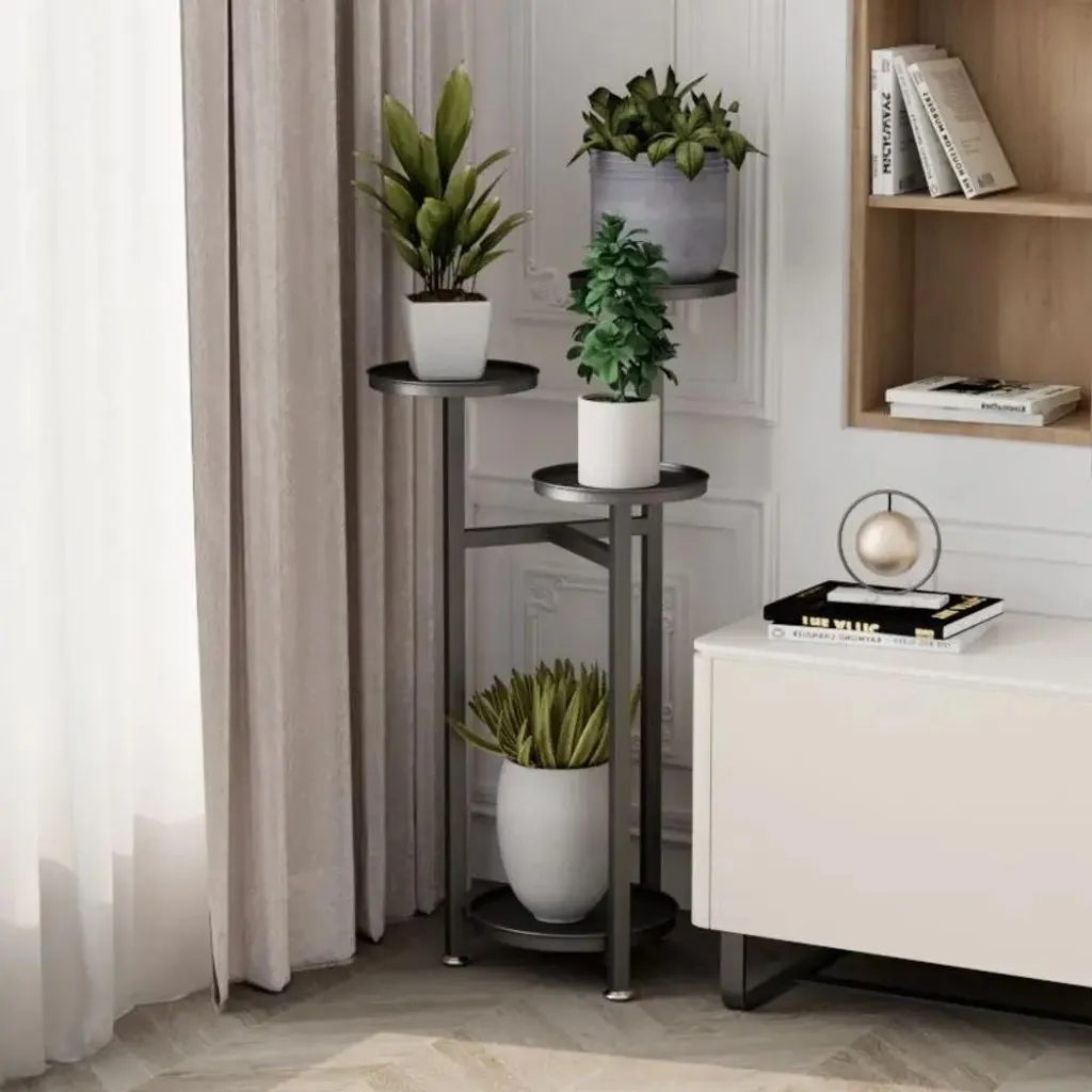 Étagère à fleurs d'angle en métal pour intérieur - Design multi-niveau