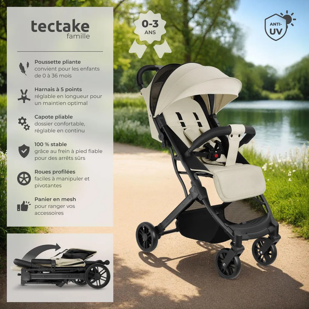 Poussette compacte FINN : la solution gain de place avec harnais 5 points