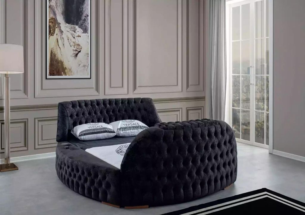 Schwarzes Chesterfield Bett Design Polster Möbel Hotel Luxus Betten Lift Media