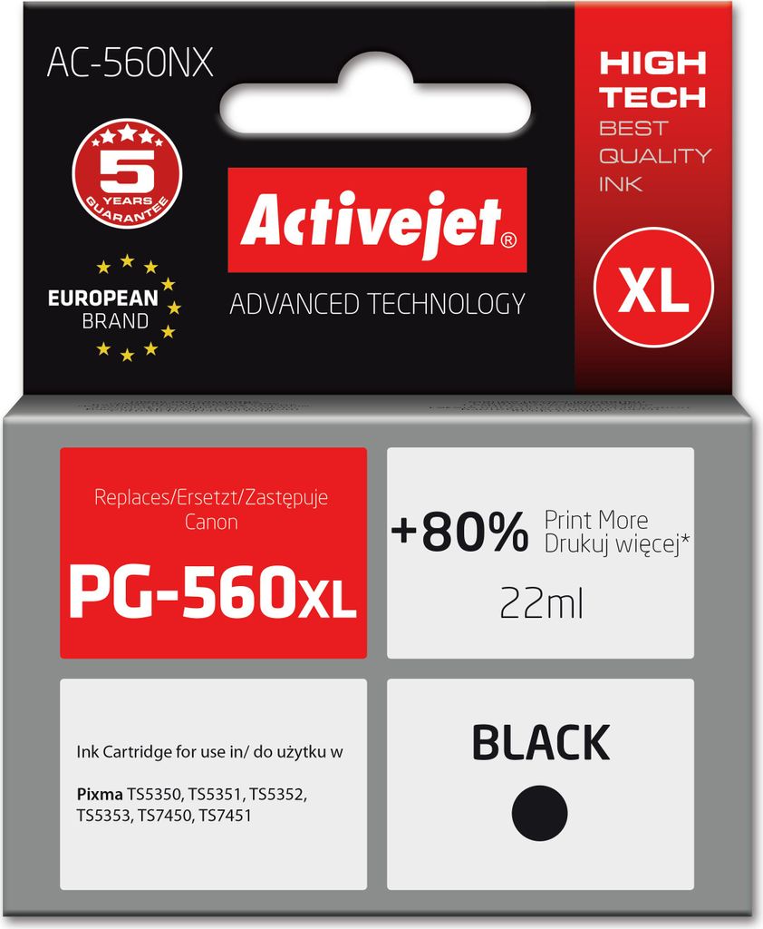 Activejet Ersatzpatrone für Canon PG-560XL AC-560NX Supreme schwarz 22 ml