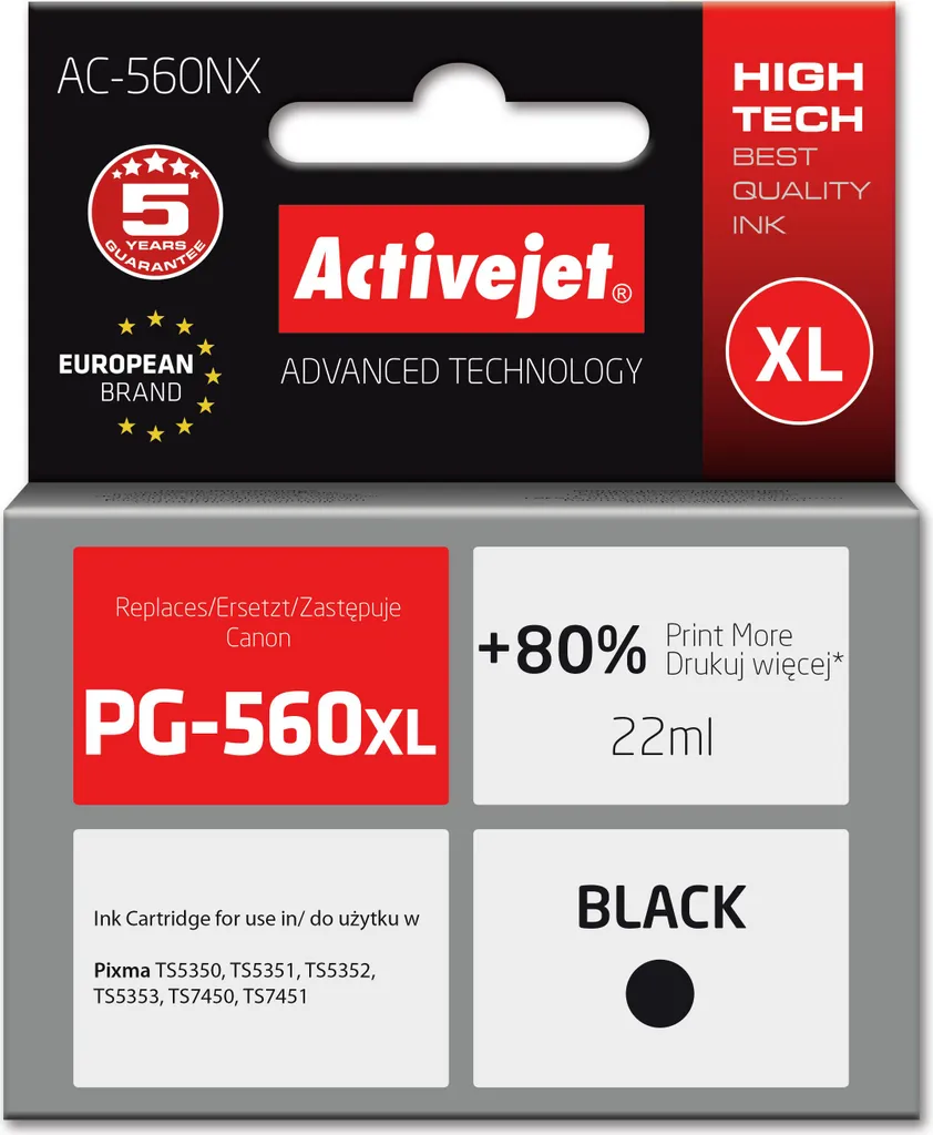 Activejet AC-560NX Inchiostro sostitutivo Canon PG-560XL Supreme nero 22 ml