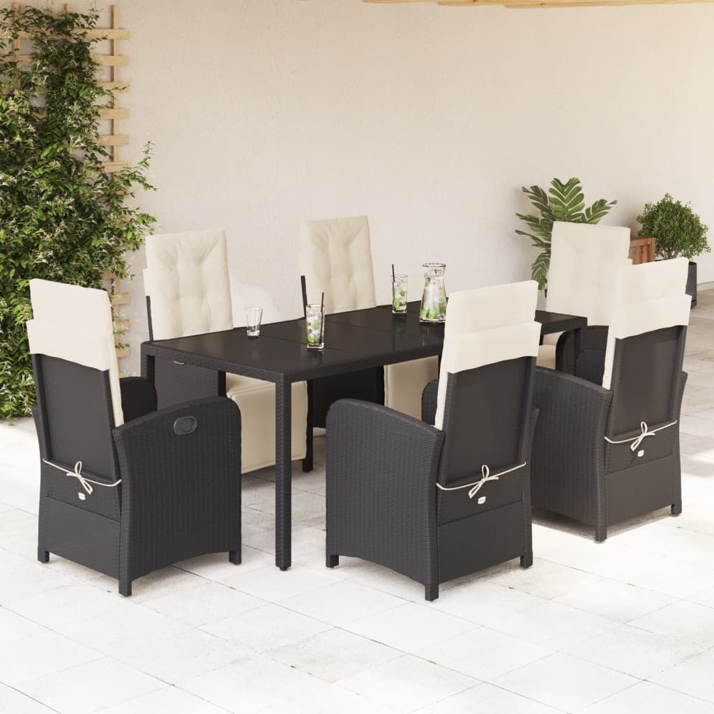 Maison Exclusive - 7-tlg. Garten-Essgruppe mit Kissen Schwarz Poly Rattan