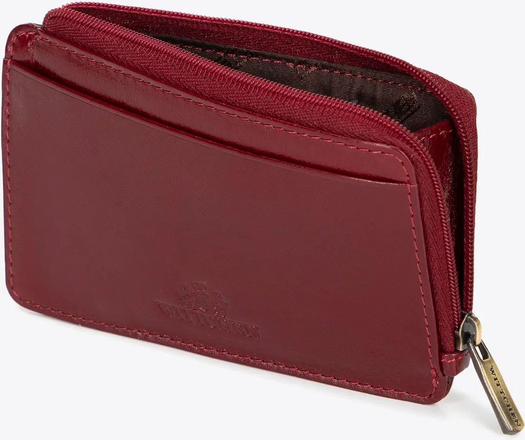 Porte-cartes cuir rouge femme avec zip anti-perte pour cartes et monnaie