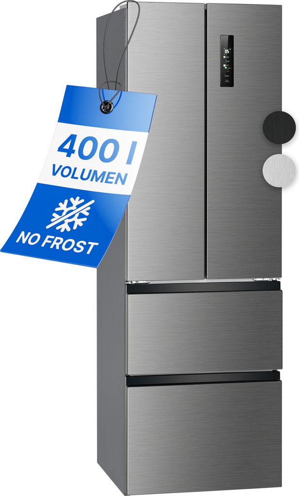 Bomann French Door Kühlschrank No Frost | Total No Frost | 400 Liter | mit Gefrierfach | Side by Side mit MultiAirflow-System | KG 7354 inox-look