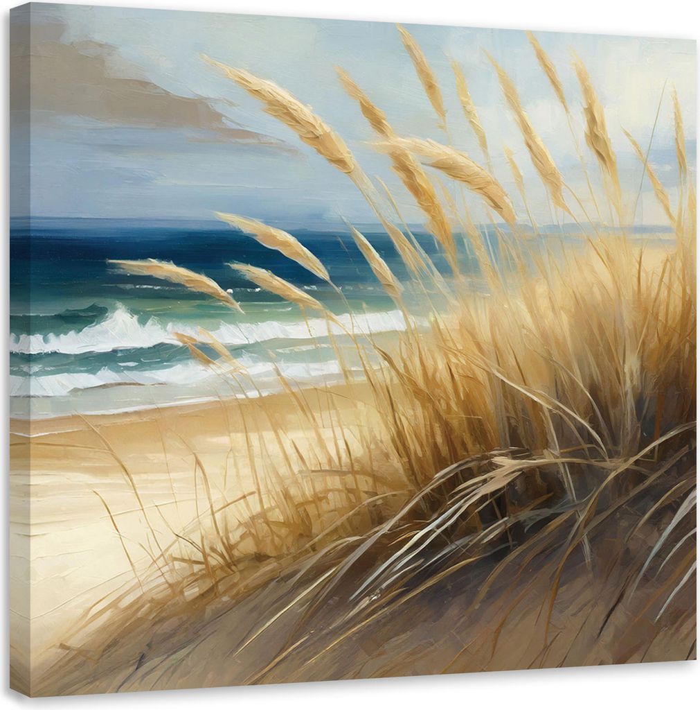 Leinwandbild Strand Sanddünen Meer Natur 60x60 Feeby Beige bild für die wand bereit zum aufhängen