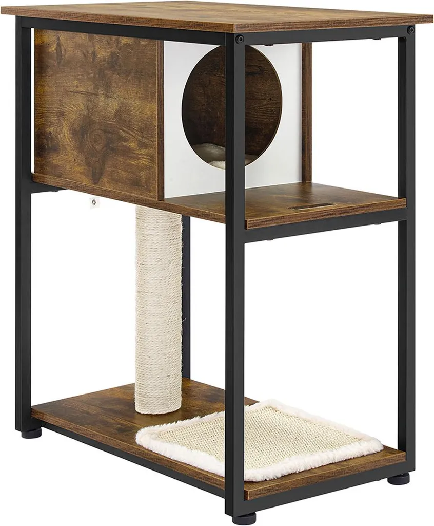 Arbre à chat avec rangement intégré blanc et bois moderne - Modèle L20